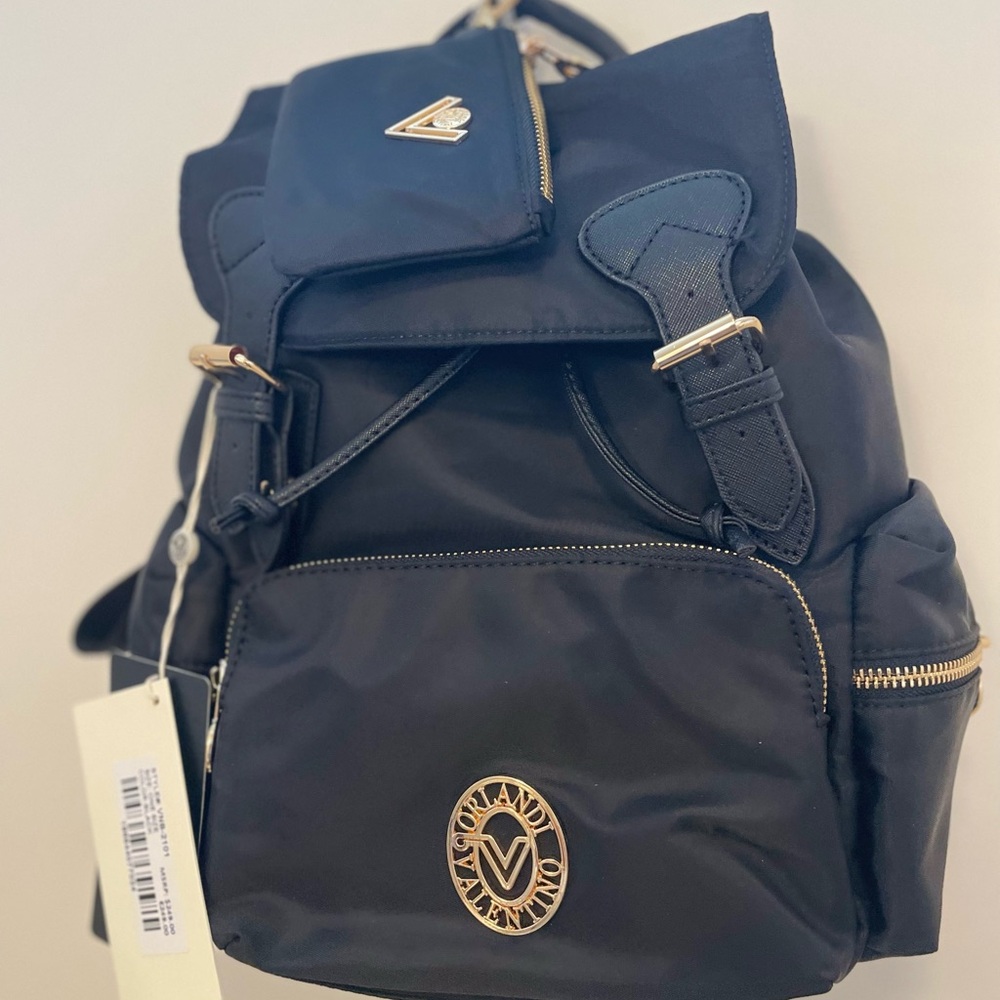 Valentino Orlandi Elegant Black Backpack with Gold Details
